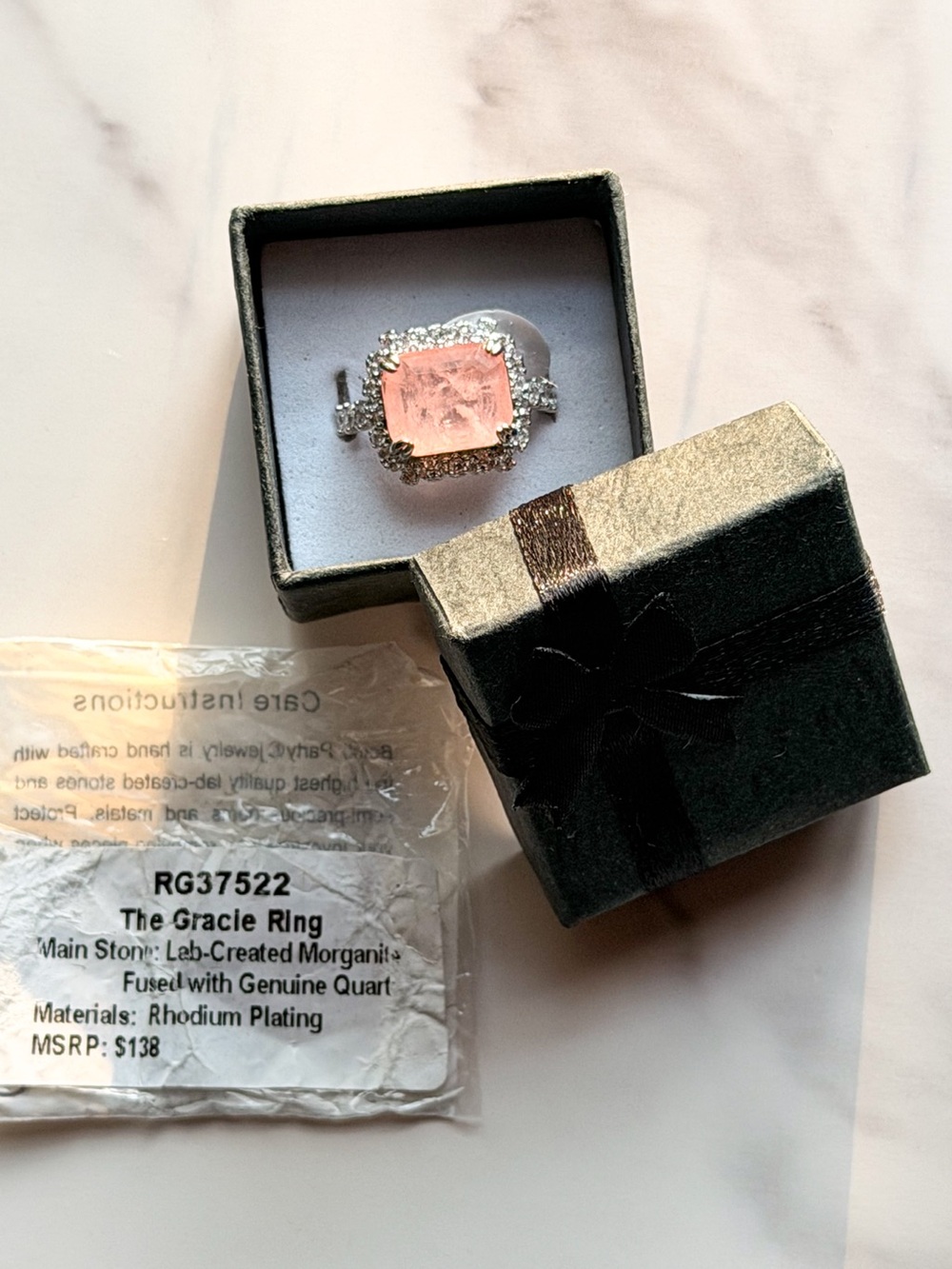 Bomb Party The Gracie RingLab-Created Morganite & Genuine Quartz Cocktail Sz 8 🌸
